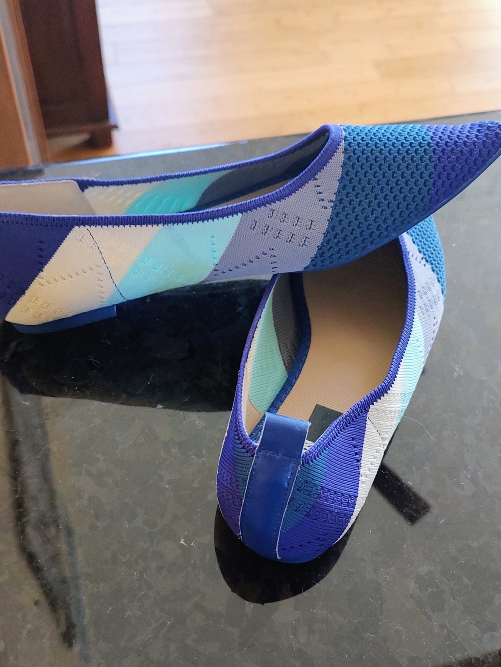 Pointed Knit Ballet Flats in Blue and Teal